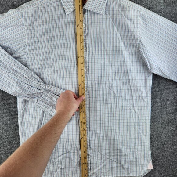 Thomas Pink Long Sleeve Button Up Cotton Red White Blue Check 15.5 34 Men French - Picture 4 of 15